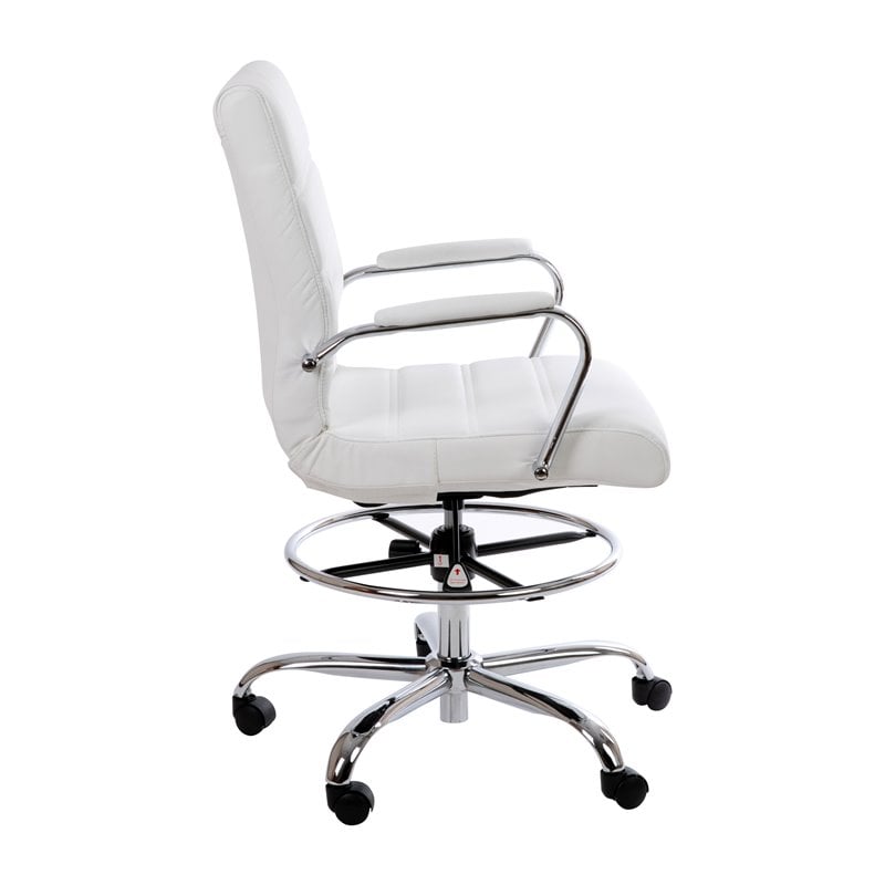 Flash Furniture Mid-Back Adjustable Foot Ring Metal Drafting Chair in White