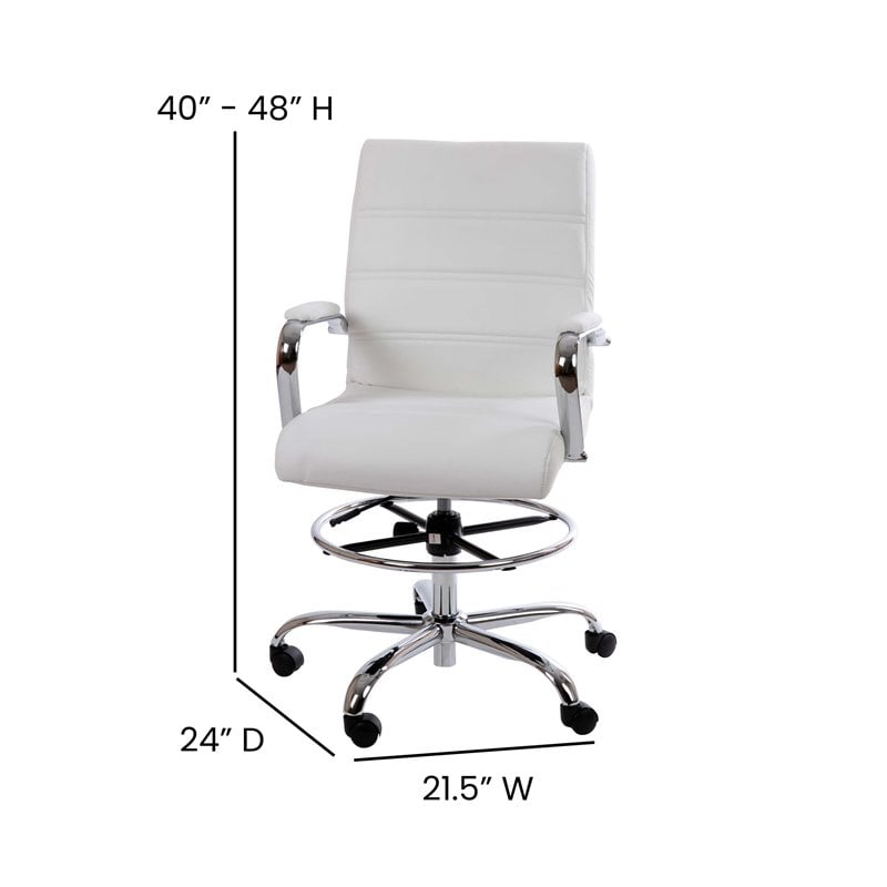 Flash Furniture Mid-Back Adjustable Foot Ring Metal Drafting Chair in White