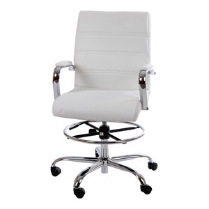 flash furniture mid-back adjustable foot ring metal drafting chair in white
