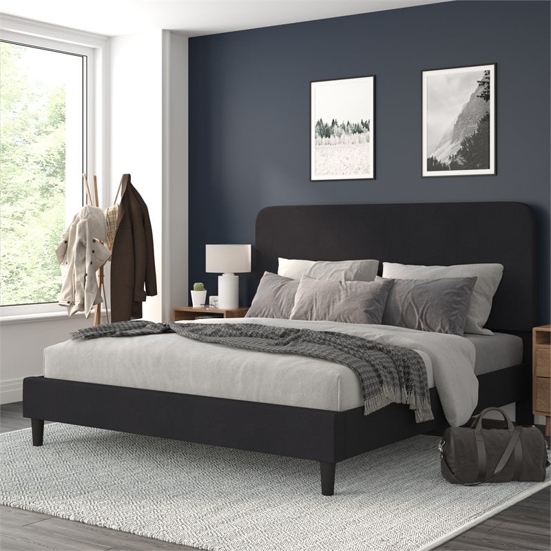 Flash Furniture Addison Fabric King Platform Bed with Headboard in Charcoal