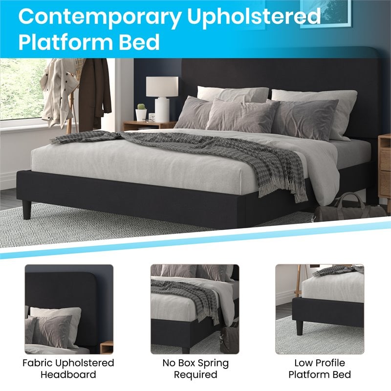 Flash Furniture Addison Fabric King Platform Bed with Headboard in Charcoal