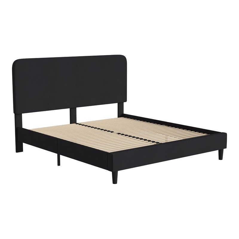 Flash Furniture Addison Fabric King Platform Bed with Headboard in Charcoal