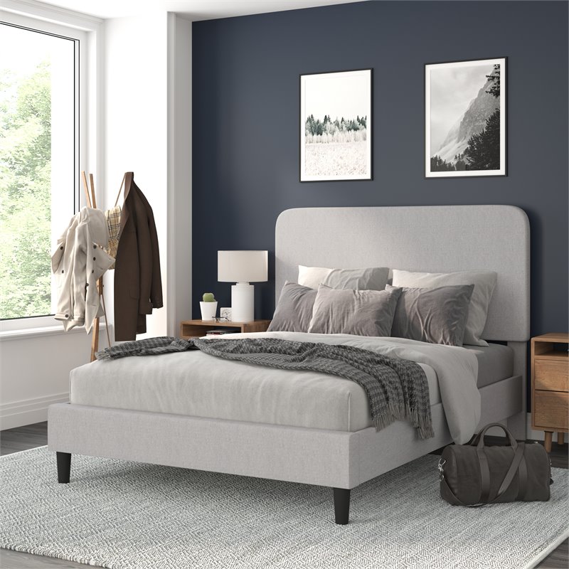 Flash Furniture Addison Fabric Queen Platform Bed with Headboard in Gray