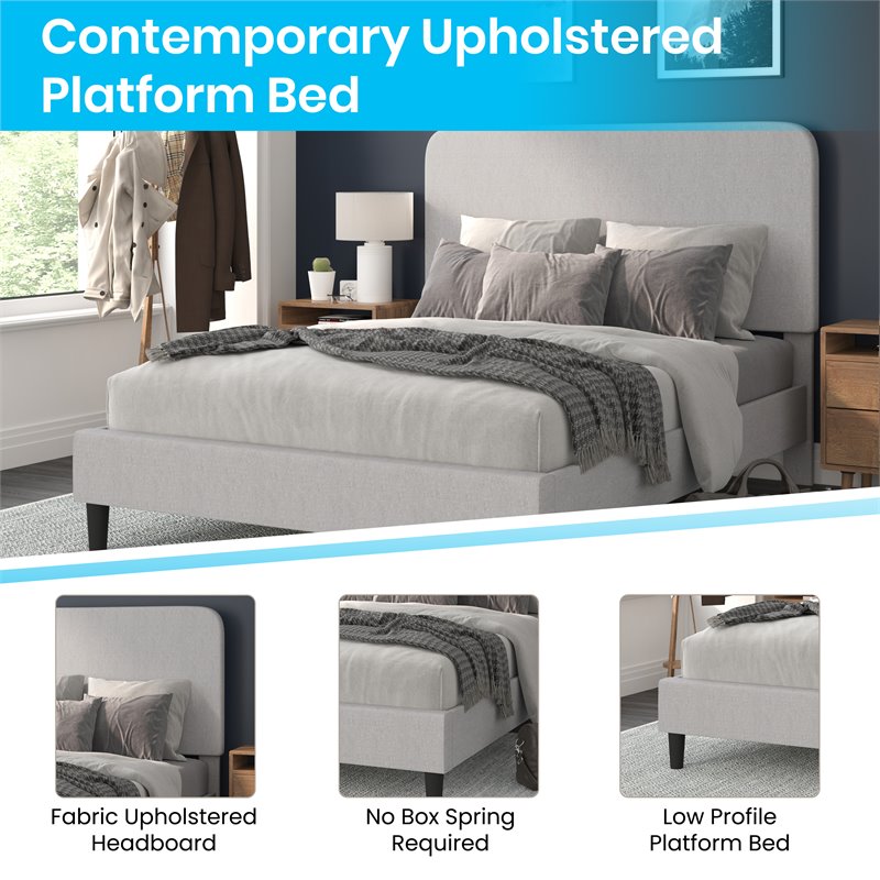 Flash Furniture Addison Fabric Queen Platform Bed with Headboard in Gray