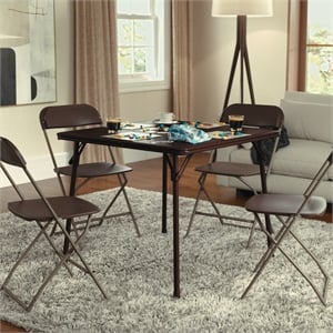Flash Furniture 33.5&quot Square Metal and Vinyl Foldable Card Table in Brown