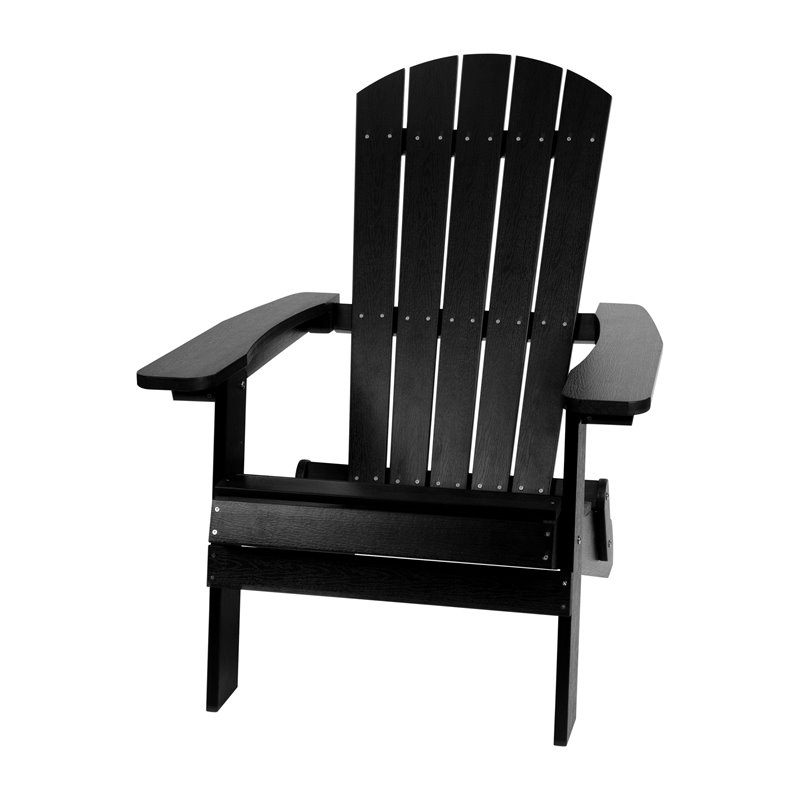 Flash Furniture Charlestown Resin 2 Adirondack Chairs & Side Table Set in Black