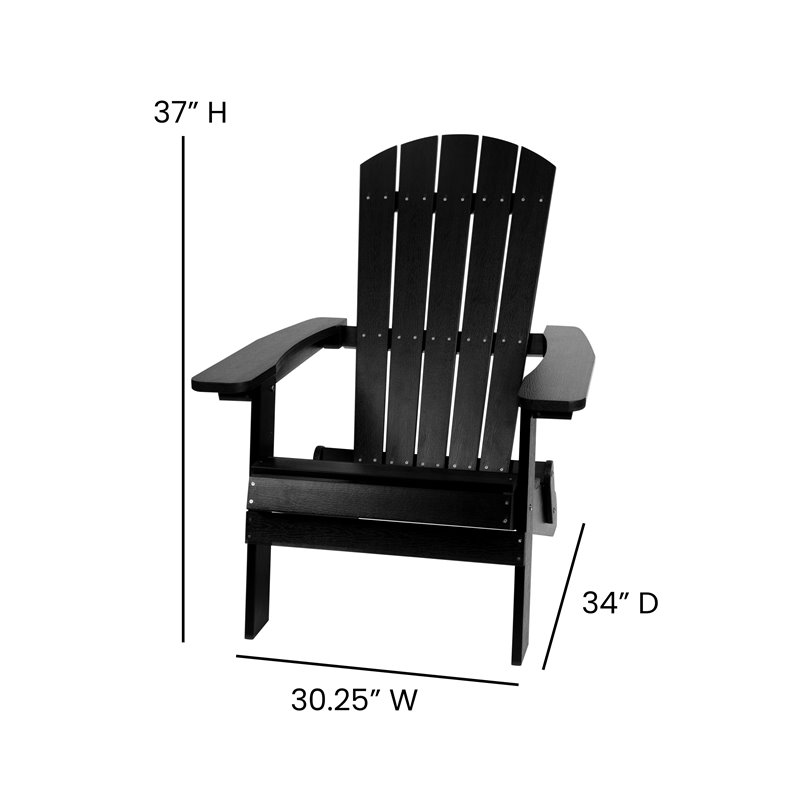 Flash Furniture Charlestown Resin 2 Adirondack Chairs & Side Table Set in Black
