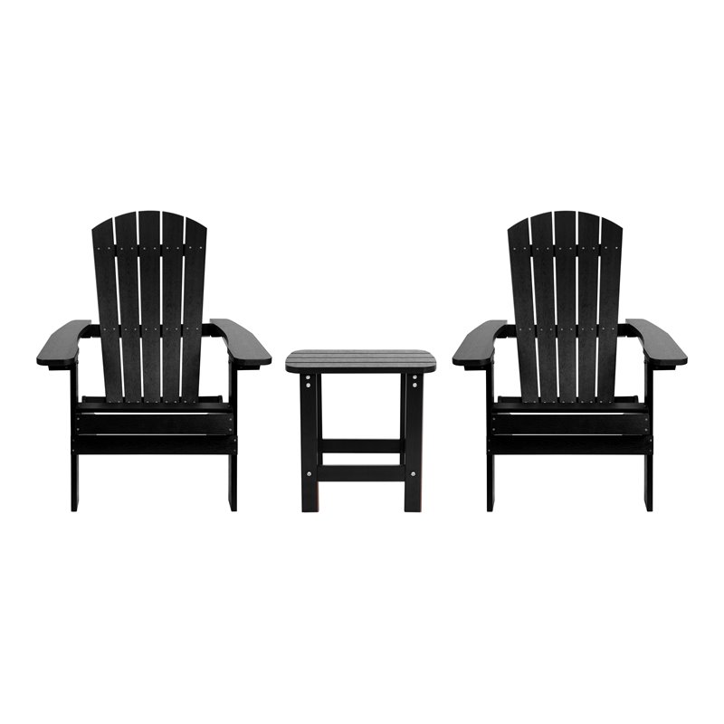 Flash Furniture Charlestown Resin 2 Adirondack Chairs & Side Table Set in Black