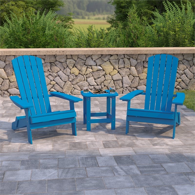 Flash Furniture Charlestown Resin 2 Adirondack Chairs & Side Table Set in Blue