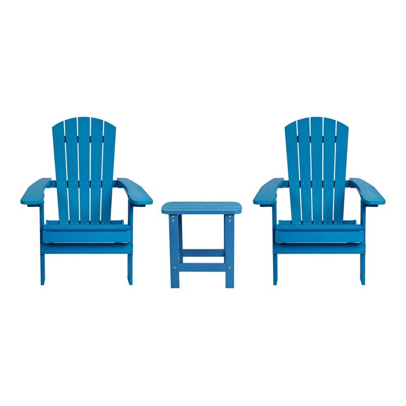 Flash Furniture Charlestown Resin 2 Adirondack Chairs & Side Table Set in Blue