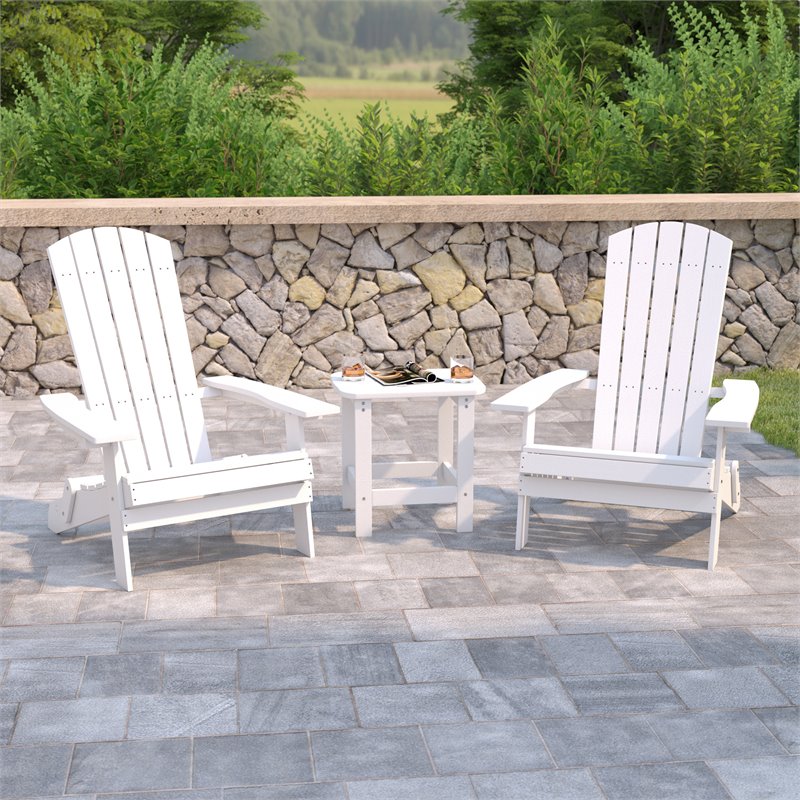 Flash Furniture Charlestown Resin 2 Adirondack Chairs & Side Table Set in White