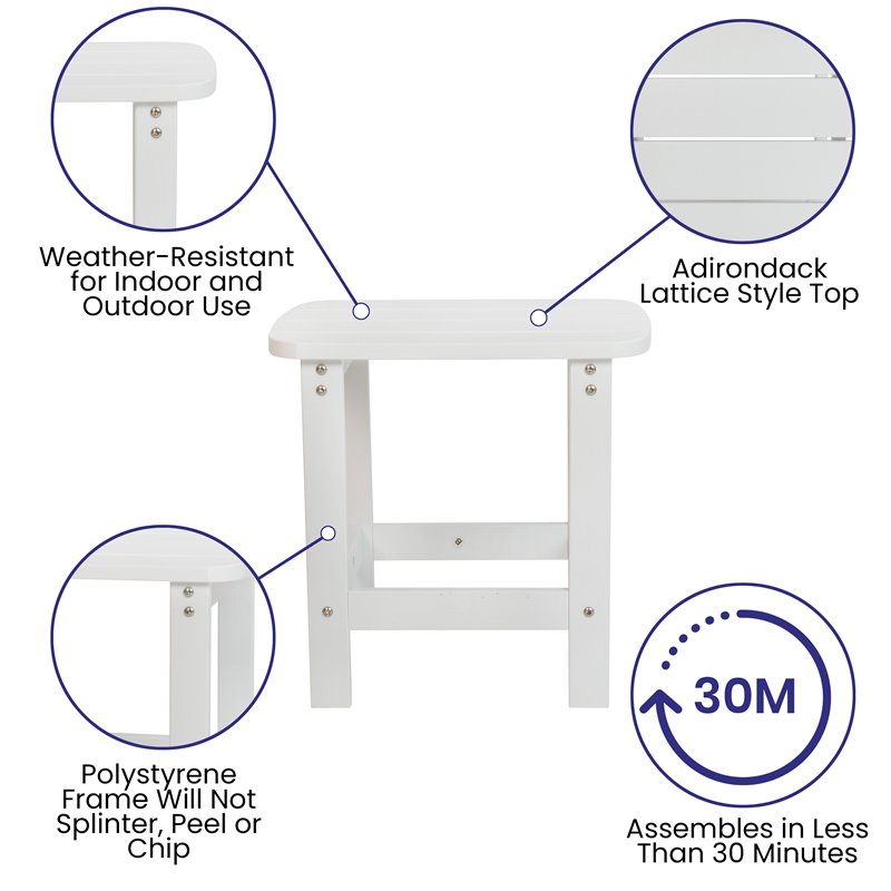 Flash Furniture Charlestown Resin 2 Adirondack Chairs & Side Table Set in White