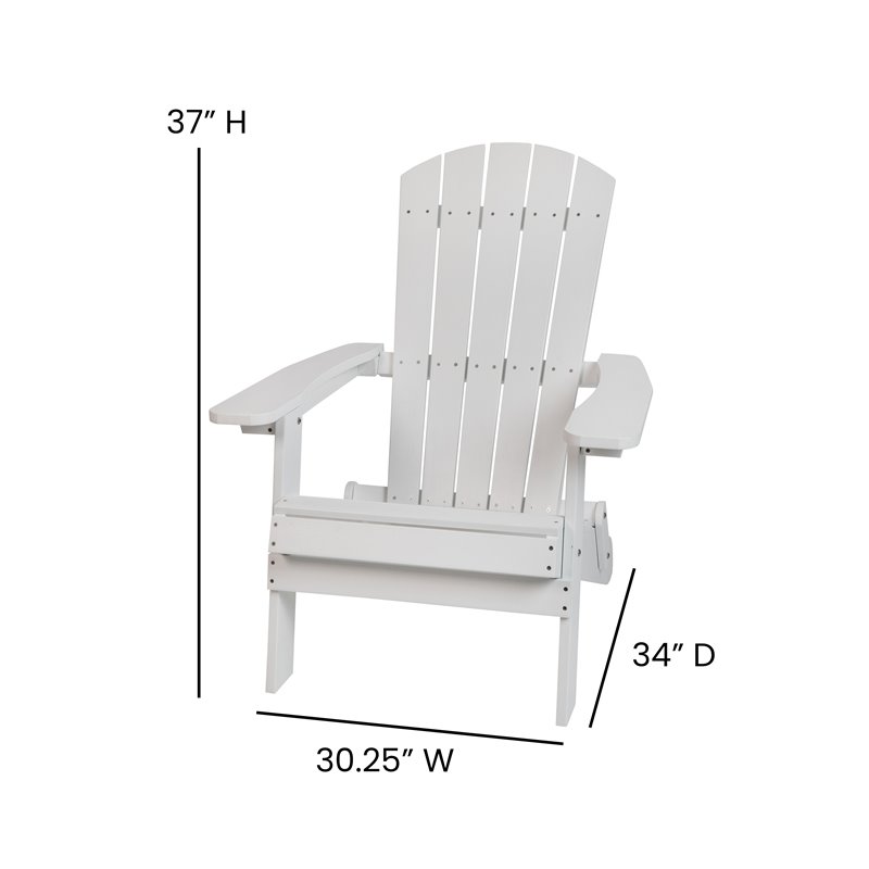 Flash Furniture Charlestown Resin 2 Adirondack Chairs & Side Table Set in White