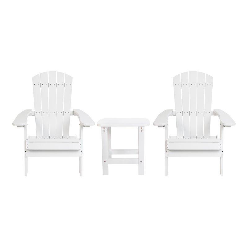 Flash Furniture Charlestown Resin 2 Adirondack Chairs & Side Table Set in White
