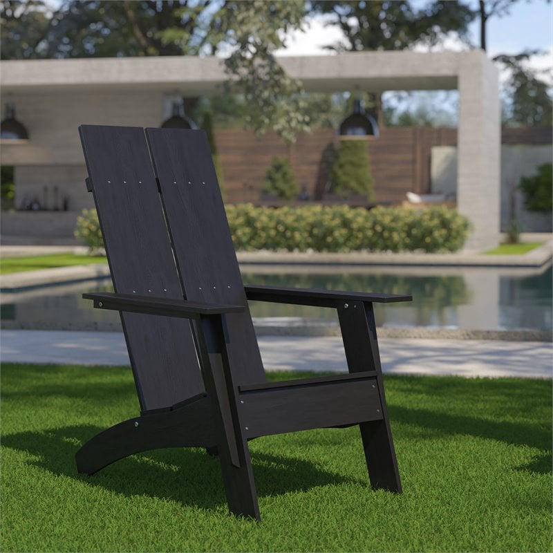 Flash Furniture Sawyer Dual Slat Back Resin Adirondack Patio Chair in Black