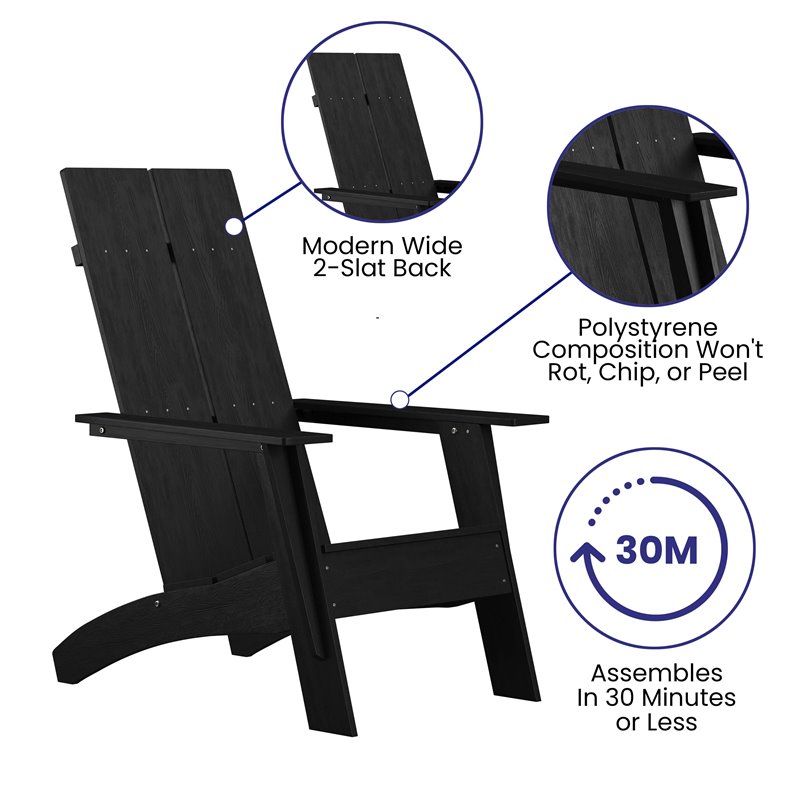 Flash Furniture Sawyer Dual Slat Back Resin Adirondack Patio Chair in Black