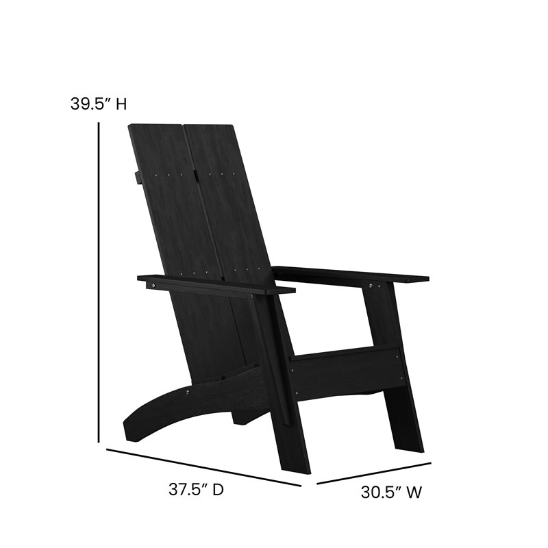 Flash Furniture Sawyer Dual Slat Back Resin Adirondack Patio Chair in Black