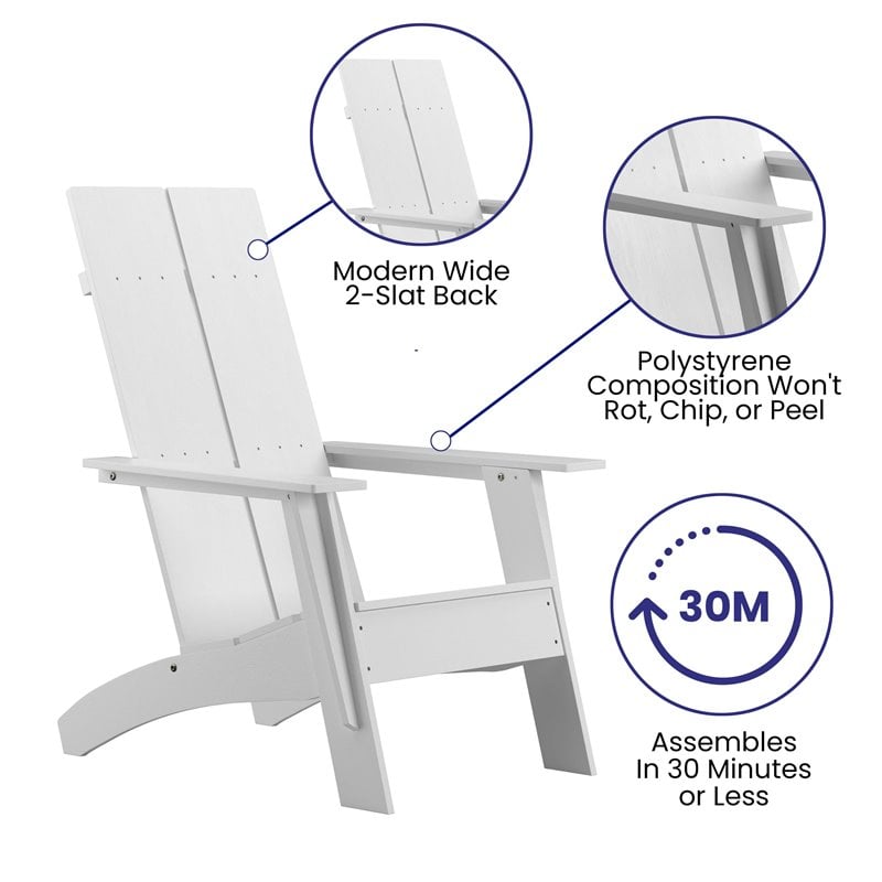 Flash Furniture Sawyer Dual Slat Back Resin Adirondack Patio Chair in White