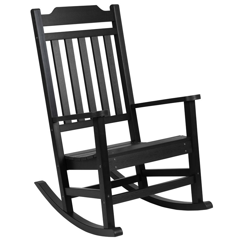 Flash Furniture Winston Resin Set 2 Rocking Chairs and Side Table in Black