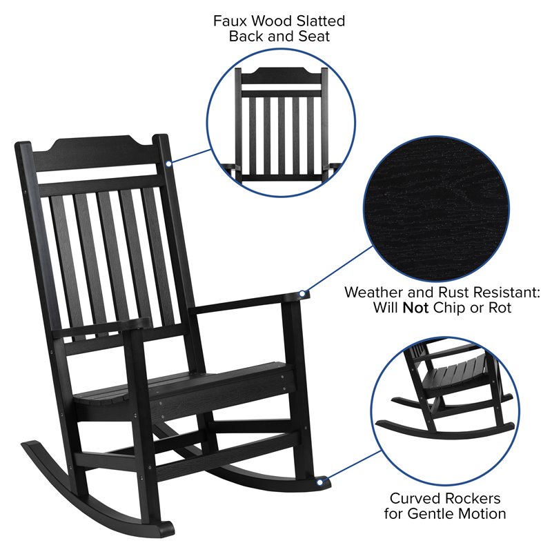 Flash Furniture Winston Resin Set 2 Rocking Chairs and Side Table in Black