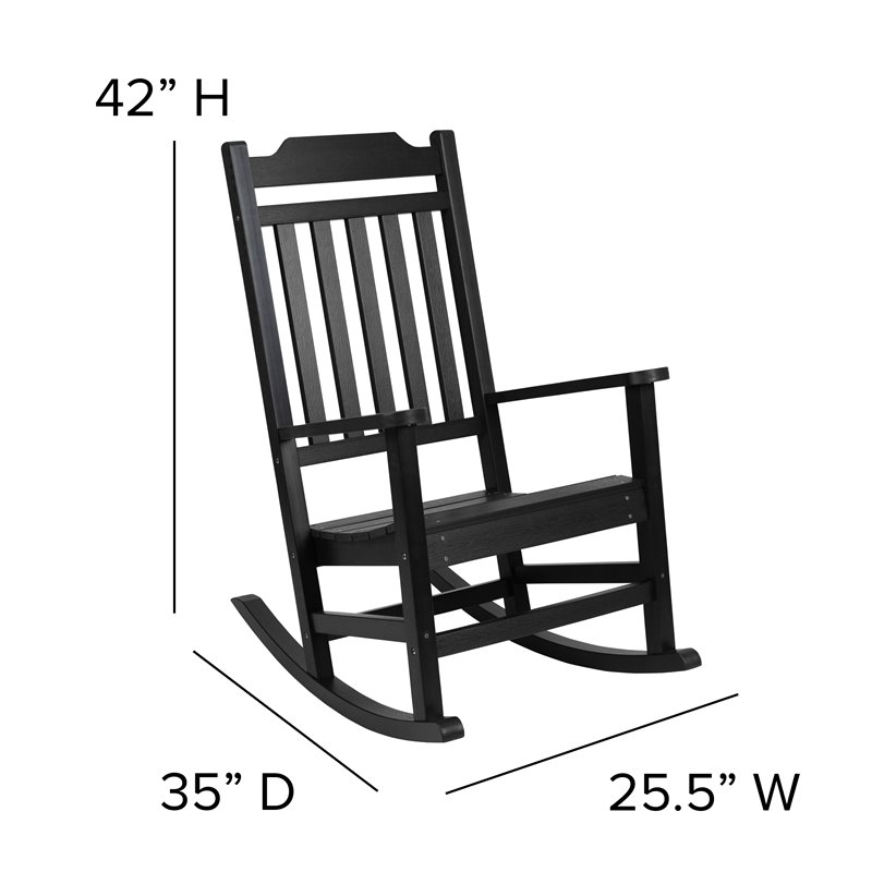 Flash Furniture Winston Resin Set 2 Rocking Chairs and Side Table in Black
