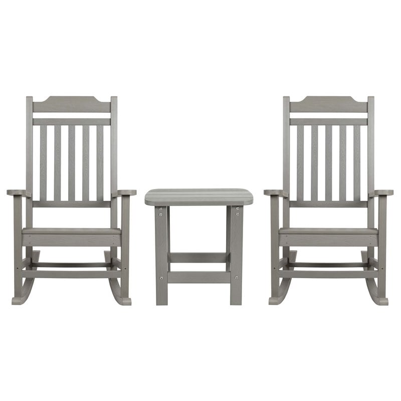 Flash Furniture Winston Resin Set 2 Rocking Chairs and Side Table in Gray