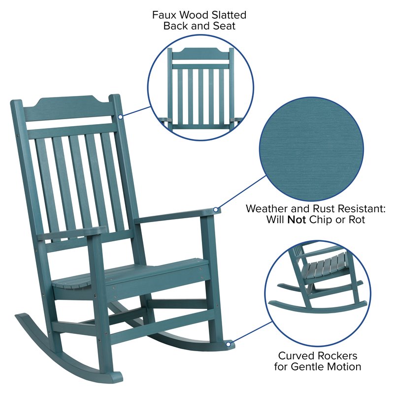 Flash Furniture Winston Resin Set 2 Rocking Chairs and Side Table in Blue
