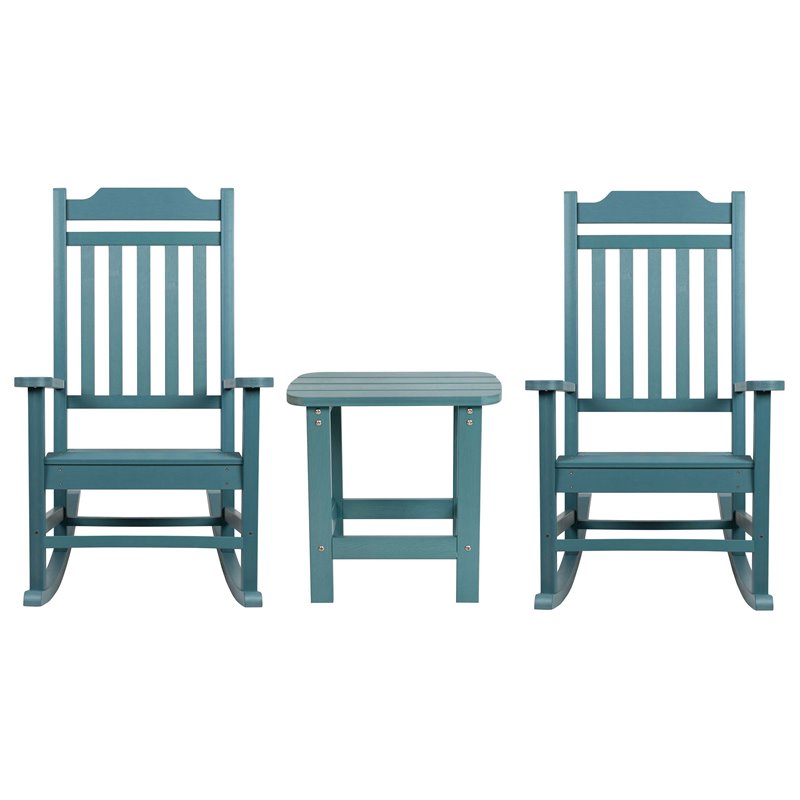 Flash Furniture Winston Resin Set 2 Rocking Chairs and Side Table in Blue