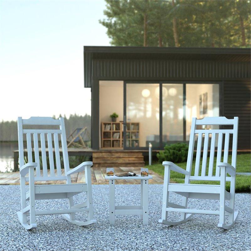 Flash Furniture Winston Resin Set 2 Rocking Chairs and Side Table in White