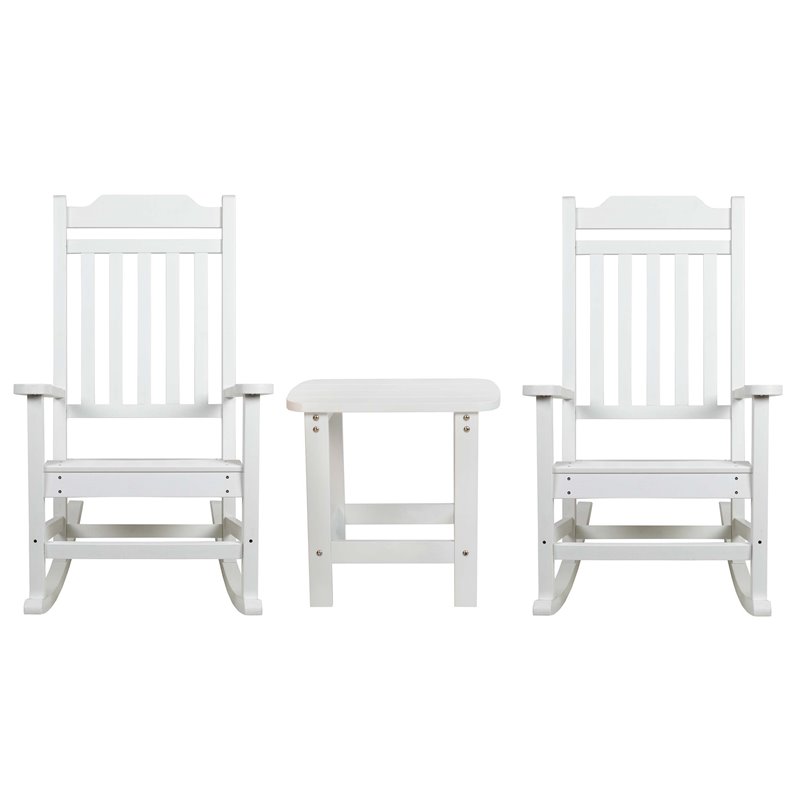 Flash Furniture Winston Resin Set 2 Rocking Chairs and Side Table in White