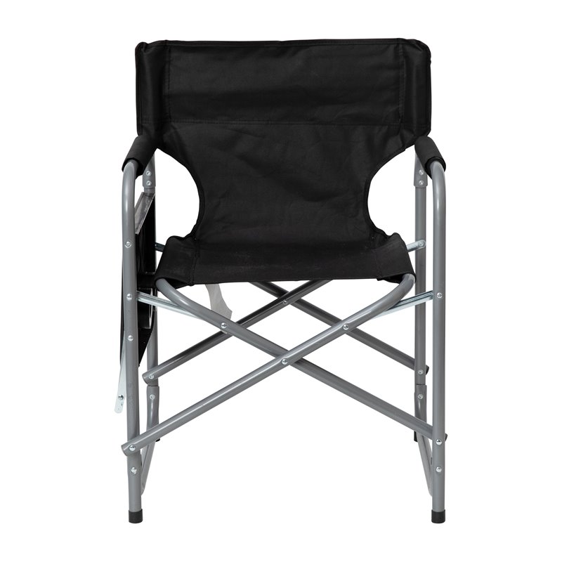 Flash Furniture Foldable Metal Camping Chair & Cupholder Side Table in Black