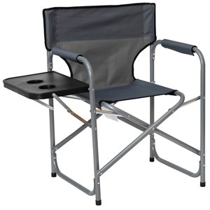 Flash Furniture Foldable Metal Camping Chair and Cupholder Side Table in Gray