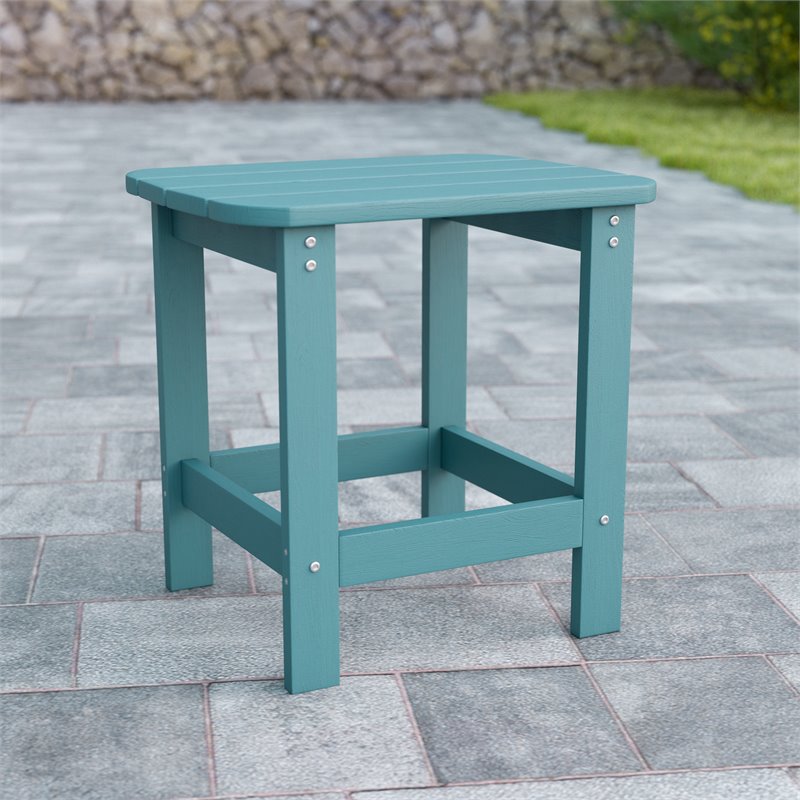 Flash Furniture Charlestown Resin Adirondack Pattio Side Table in Sea Foam Blue