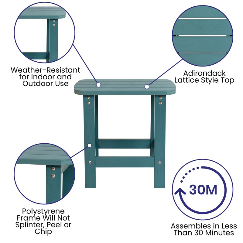 Flash Furniture Charlestown Resin Adirondack Pattio Side Table in Sea Foam Blue