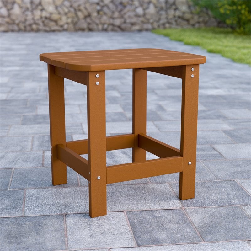 Flash Furniture Charlestown All-Weather Resin Adirondack Side Table in Brown