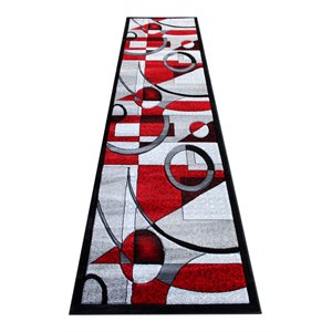 Flash Furniture Elias 33.6x120&quot Geometric Olefin Fabric Area Rug in Red/Black