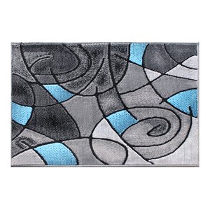 Flash Furniture Jubilee 24&quot x 36&quot Abstract Olefin Fabric Accent Rug in Blue/Gray