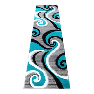 Flash Furniture Athos 24&quot x 87.6&quot Abstract Olefin Fabric Area Rug in Turquoise