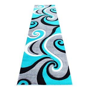 Flash Furniture Athos 33.6&quot x 120&quot Swirl Olefin Fabric Area Rug in Turquoise