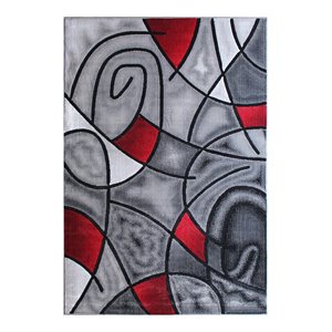 Flash Furniture Jubilee 60&quot x 84&quot Abstract Pattern Fabric Area Rug in Red/Gray