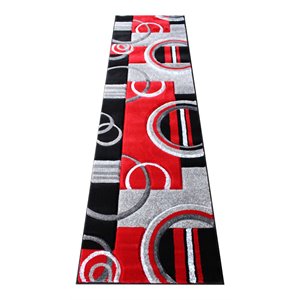 Flash Furniture Audra 24&quot x 87.6&quot Geometric Olefin Fabric Area Rug in Red/Gray