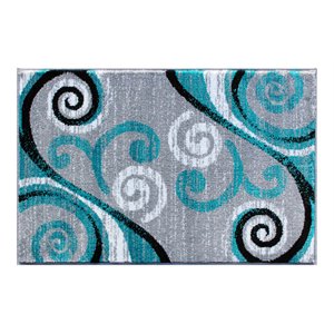 Flash Furniture Valli 24&quot x 36&quot Distressed Swirl Fabric Area Rug in Turquoise