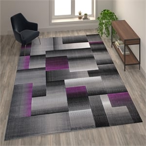 Flash Furniture Elio 72&quot x 108&quot Geometric Olefin Fabric Area Rug in Purple
