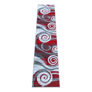 Flash Furniture Cirrus 28.8&quot x 132&quot Swirl Olefin Fabric Area Rug in Red/White