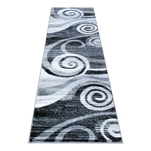 Flash Furniture Cirrus 24&quot x 87.6&quot Swirl Olefin Fabric Area Rug in Gray/White