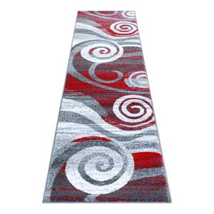 Flash Furniture Cirrus 24&quot x 87.6&quot Swirl Olefin Fabric Area Rug in Red/White