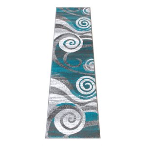 Flash Furniture Cirrus 24x87.6&quot Swirl Olefin Fabric Area Rug in Turquoise/White