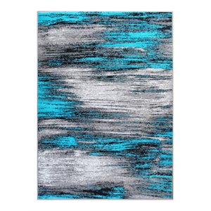 Flash Furniture Rylan 72x108&quot Scraped Olefin Fabric Area Rug in Turquoise/Gray
