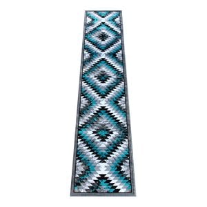 Flash Furniture Teagan 28.8&quot x 132&quot Diamond Olefin Fabric Area Rug in Turquoise