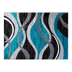 Flash Furniture Wisp 63.6&quot x 87.6&quot Ripple Olefin Fabric Area Rug in Turquoise